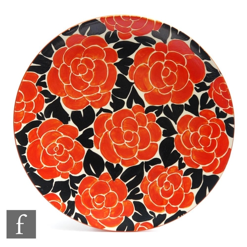 241 - Clarice Cliff - Latona Red Roses - A large wall plaque circa 1930, hand painted with large red flowe... 