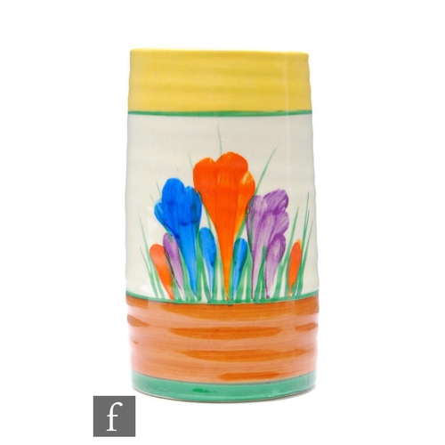 242 - Clarice Cliff - Crocus - A shape 566 vase circa 1932, hand painted with Crocus sprays between yellow... 