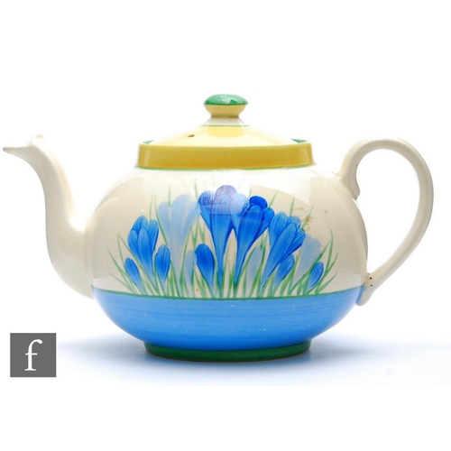 244 - Clarice Cliff - Blue Crocus - A large globe shape teapot circa 1932, hand painted with tonal blue Cr... 