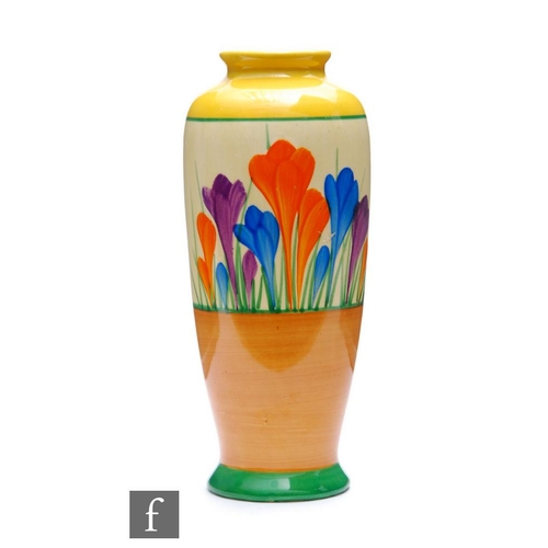 246 - Clarice Cliff - Crocus - A shape 186 vase circa 1930, hand painted with Crocus sprays between yellow... 