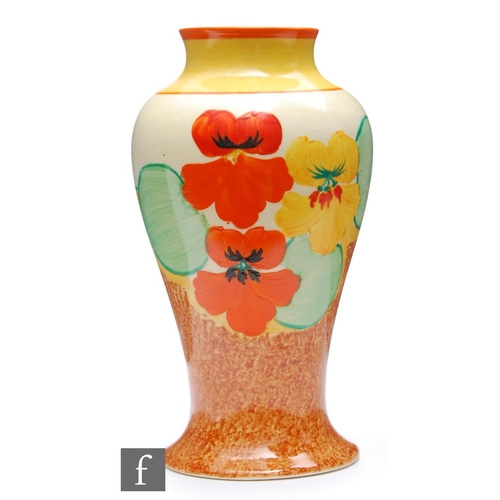 254 - Clarice Cliff - Nasturtium - A small shape 14 Mei Ping vase circa 1932, hand painted with a band of ... 