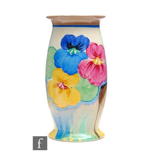 263 - Clarice Cliff - Delecia Pansies - A shape 264 vase circa 1932, hand painted with a band of flowers a... 