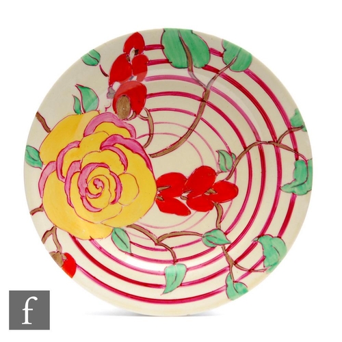 265 - Clarice Cliff - Amberose - A circular side plate circa 1933, hand painted with a flowering rose boug... 