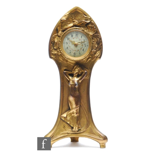 27 - In the manner of Blanche Poccard - An early 20th Century Art Nouveau mantel clock, the circular dial... 