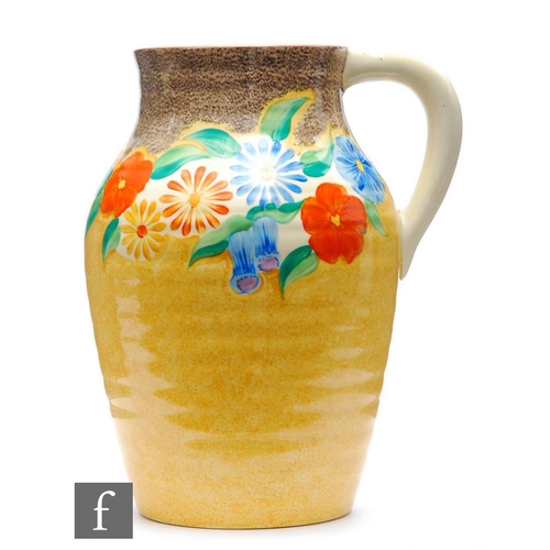 270 - Clarice Cliff - Canterbury Bells - A 10 inch (Isis size) singled handled Lotus jug circa 1932, hand ... 