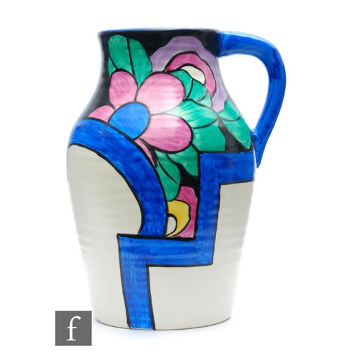 272 - Clarice Cliff - Latona Dahlia - A single handled Lotus jug circa 1930, hand painted with stylised fl... 