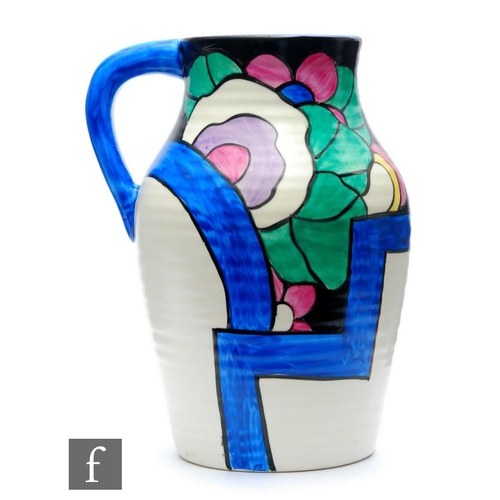 272 - Clarice Cliff - Latona Dahlia - A single handled Lotus jug circa 1930, hand painted with stylised fl... 