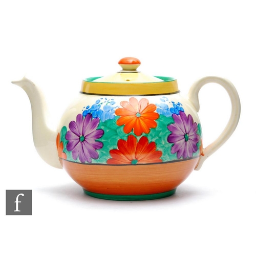 275 - Clarice Cliff - Gayday - A Globe shape teapot and cover circa 1930, hand painted with a band of styl... 