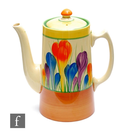 277 - Clarice Cliff - Crocus - An early Tankard shape coffee pot circa 1929, hand painted with large Crocu... 