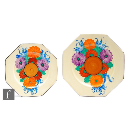 285 - Clarice Cliff - Gay Day - An Octagonal side plate circa 1930, radially hand painted with stylised fl... 