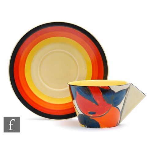 292 - Clarice Cliff - Oranges & Lemons - A Conical shape tea cup and saucer circa 1930, hand painted w... 