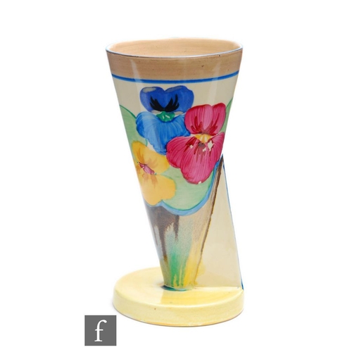 295 - Clarice Cliff - Delecia Pansies - A shape 378 Yo vase circa 1932, hand painted with a band of flower... 