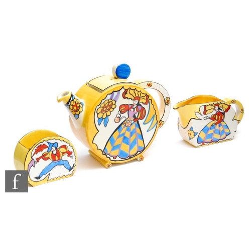 320 - Clarice Cliff & Eva Crofts - Krafton - Art in Industry - A Bon Jour teapot, milk and sugar circa... 