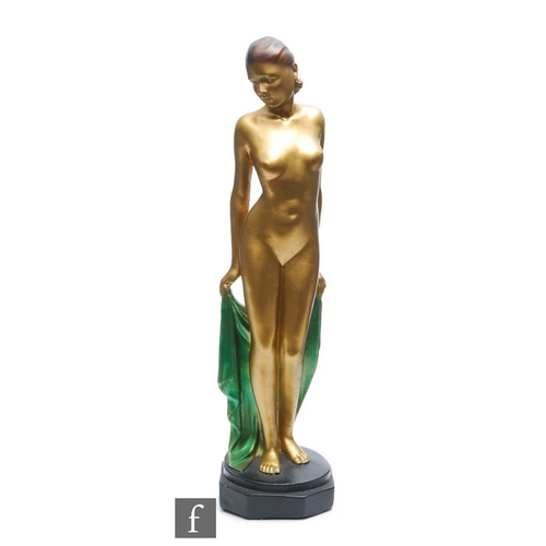 407 - Leonardi (Leonardene Co) - A 1930s Art Deco plaster model of a female bather, the patinated gilt fig... 