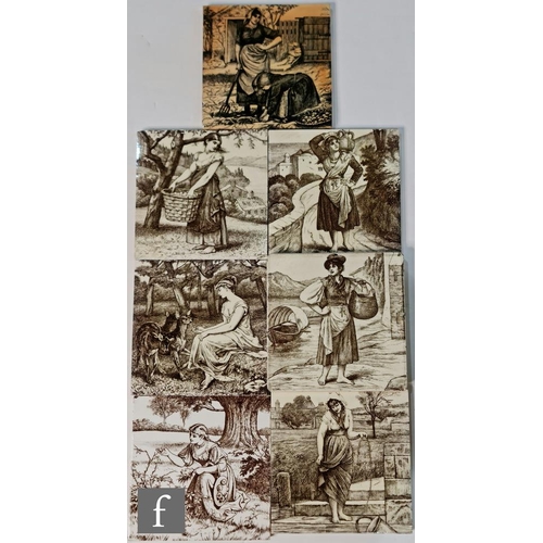 706 - William Wise - Minton - Seven 6 inch tiles depicting scenes from  the Village Life and Country Pursu... 