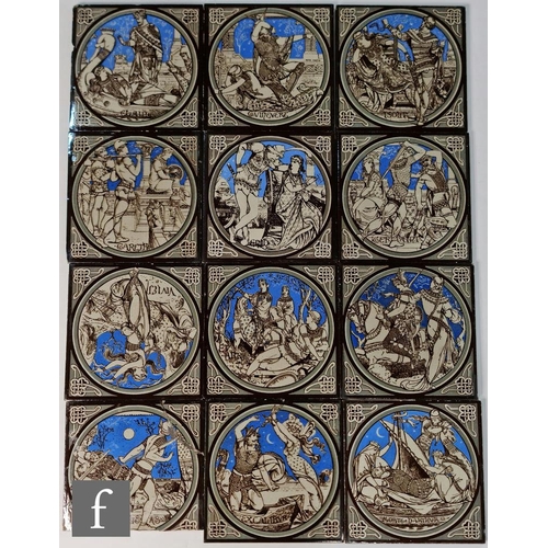 711 - John Moyr Smith - Minton - A complete set of twelve 6 inch tiles from the Tennyson's Idylls of the K... 