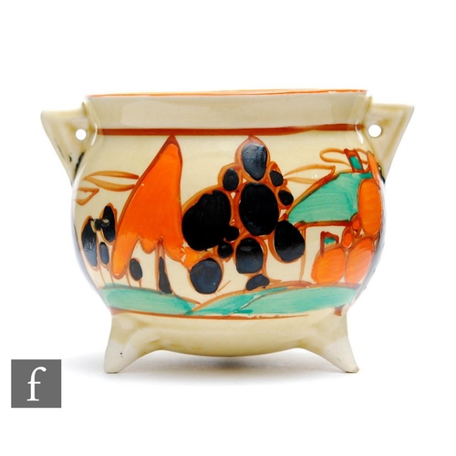 76 - Clarice Cliff - Orange Trees & House - A small cauldron circa 1929, hand painted with a stylised... 