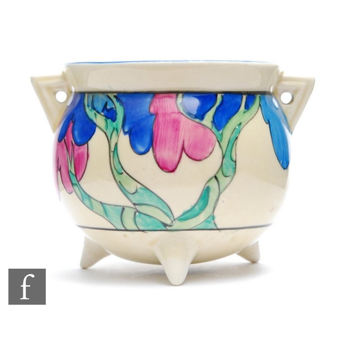 77 - Clarice Cliff - Rudyard - A small cauldron circa 1933, hand painted with a stylised tree landscape i... 