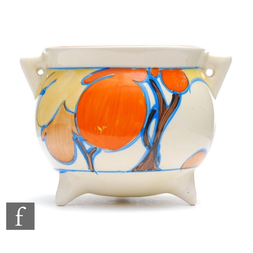 78 - Clarice Cliff - Orange Autumn - A small cauldron circa 1931, hand painted with a stylised tree and c... 