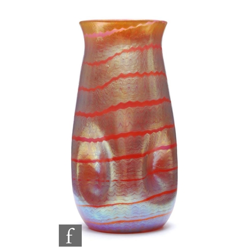 8 - Loetz - A Phaenomen Genre glass vase, circa 1907, PG 5301, the dimpled cylinder form with everted ri... 