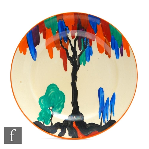 82 - Clarice Cliff - Tree - A circular side plate hand painted in the Latona Tree design but on Honeyglaz... 