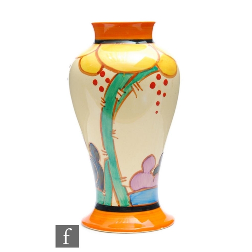 93 - Clarice Cliff - Summerhouse - A shape 14 Mei Ping vase circa 1932, hand painted with a stylised summ... 