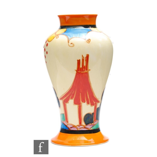 93 - Clarice Cliff - Summerhouse - A shape 14 Mei Ping vase circa 1932, hand painted with a stylised summ... 