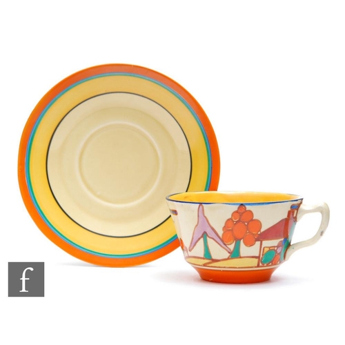 95 - Clarice Cliff - Seven Colour Trees & House - An Athens shape tea cup and matched saucer circa 19... 