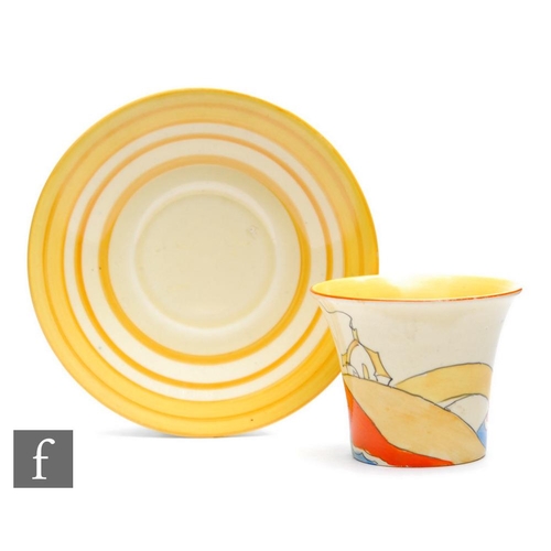 98 - Clarice Cliff - Bridgewater Orange - A Daffodil shape coffee cup and saucer circa 1934, hand painted... 