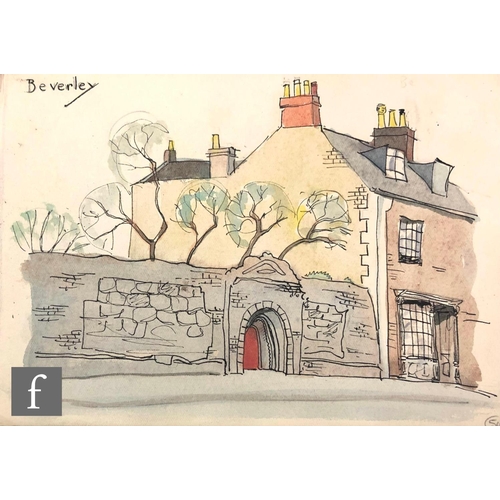 339 - Albert Wainwright (1898-1943) - Beverley, a study of a shop front and archway, to the reverse a stud... 