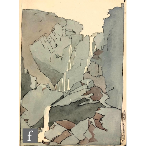 340 - Albert Wainwright (1898-1943) - Ben Rhydding, a study depicting a rocky landscape with waterfalls, t... 