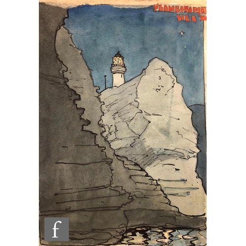 358 - Albert wainwright (1898-1943) - Flamborough Head, a study of a lighthouse on top of a rocky hill, to... 