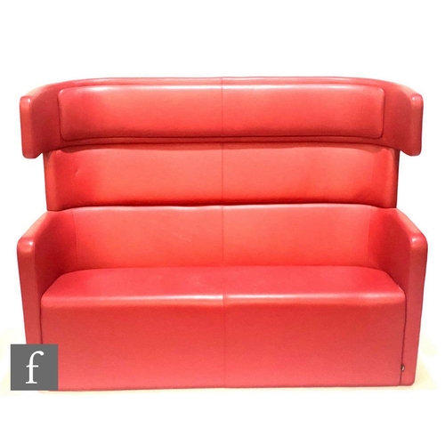 1176 - Pearson Lloyd for Bene furniture - A PARCS American Diner wing back red leather sofa, with arched pa... 