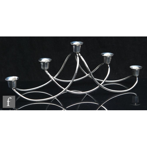 1208 - Georg Jensen - A steel framed Harmony five light candle table centre piece, of organic form, stamped... 