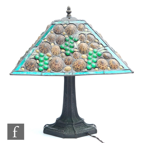 1210 - Attributed to Richard Hoosin, American - A leaded green glass and seashell inset table lamp shade, e... 