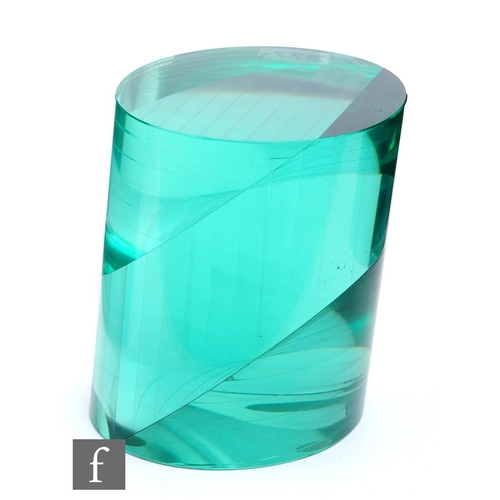 1213 - Gyorgi Buzko - A contemporary prismatic glass sculpture of angled cylindrical form, formed from join... 