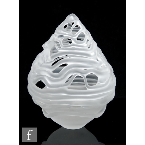 1251 - Peter Layton - A contemporary studio glass sculpture, from the Ice Basket series, of organic fluid f... 