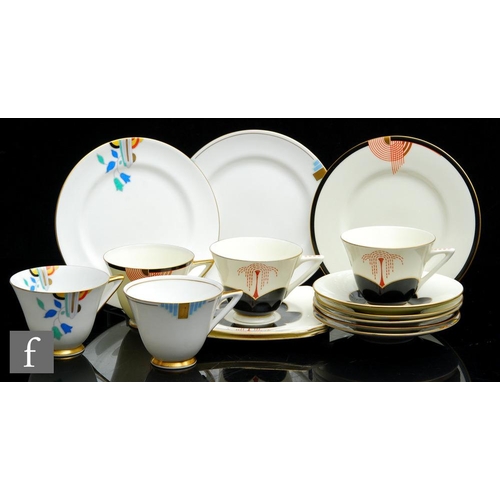 569 - Royal Doulton - Five assorted 1930s Art Deco trios patterns comprising Duval, two Delhi, Tango and H... 