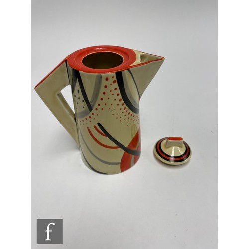 171 - Clarice Cliff - Carpet (Red) - A Conical Coffee service circa 1930, hand painted with an abstract sp... 