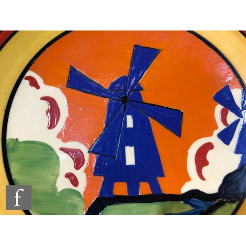 103 - Clarice Cliff - Applique Windmill - A circular dish form plate circa 1932, hand painted with a styli... 