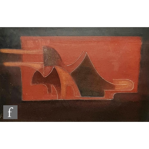 898 - Muriel Sinclair (born 1924) - Abstract forms on red ground, mixed media of wax and pastel on paper, ... 