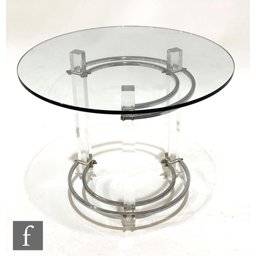 1242 - Unknown - An American Art Deco revival chrome and acrylic concentric table, the tubular chrome frame... 