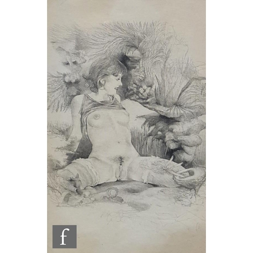 1131 - Russel (contemporary) - Erotic study of a female nude, pencil drawing, signed, framed, 24cm x 15cm, ... 