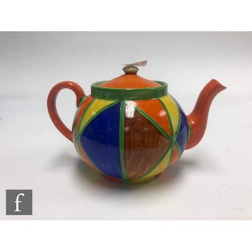 180 - Clarice Cliff - Original Bizarre - A Globe shape teapot and cover circa 1928, fully hand painted wit... 