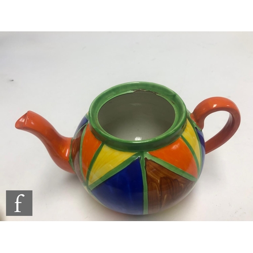 180 - Clarice Cliff - Original Bizarre - A Globe shape teapot and cover circa 1928, fully hand painted wit... 