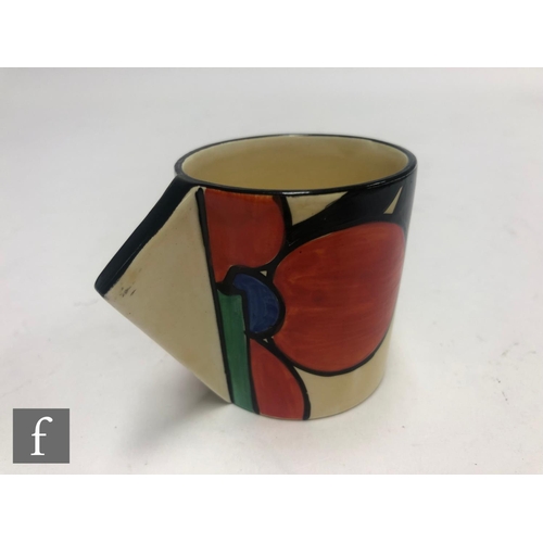 197 - Clarice Cliff - Picasso Flower (Red) - A Conical coffee cup and saucer circa 1930, hand painted with... 