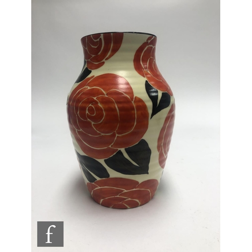 240 - Clarice Cliff - Latona Red Roses - An Isis vase circa 1930, hand painted with large red flowers with... 