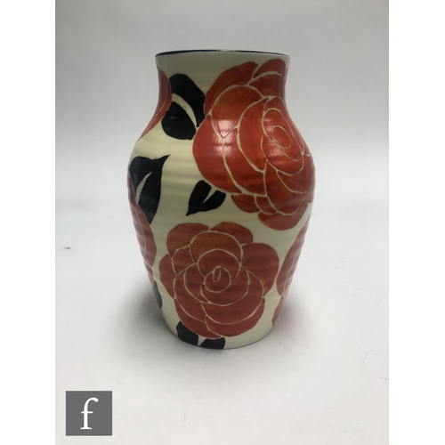 240 - Clarice Cliff - Latona Red Roses - An Isis vase circa 1930, hand painted with large red flowers with... 