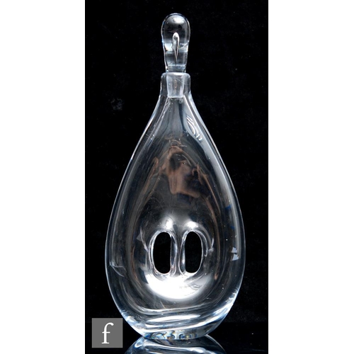 768 - Vicke Lindstrand - Kosta - A post war glass flask of compressed ovoid form, circa 1952, double pierc... 