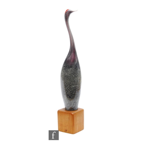 770 - Vicke Lindstrand - Kosta - A post war glass sculpture of a stylised crane, circa 1951, with mottled ... 